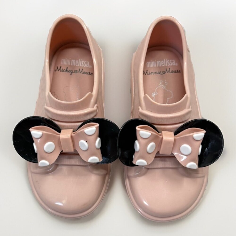 Mini Melissa Minnie Mouse Ear Polka Dot Bow Shoes Toddler Girl 8 Pink Black